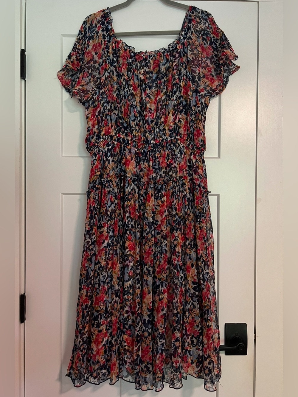 Sundance L Flutter Sleeve Knee Length Button Floral Dress Garden Party Travel - Picture 3 of 12
